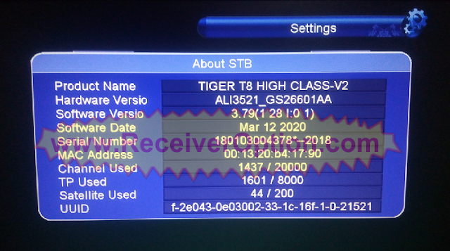 TIGER T8 HIGH CLASS V2 HD RECEIVER SOFTWARE NEW UPDATE V3.79