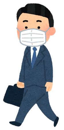 マスクを付けて歩く会社員のイラスト（スーツの男性）