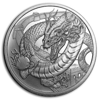 Китайский дракон раунд из серии Мир драконов, 1 унция серебра