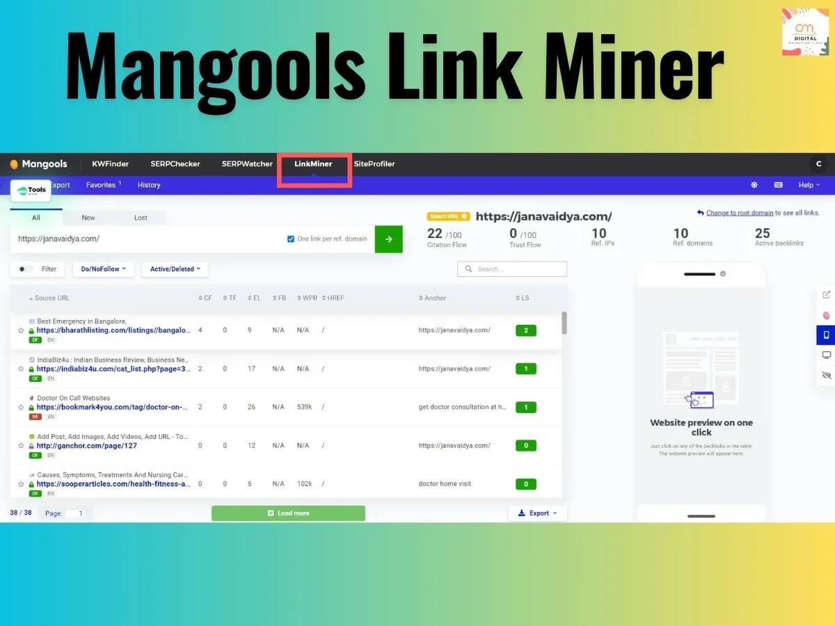 Mangools Link Miner tool