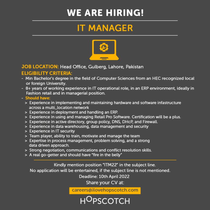 HOPSCOTCH® Jobs For IT Manager”
