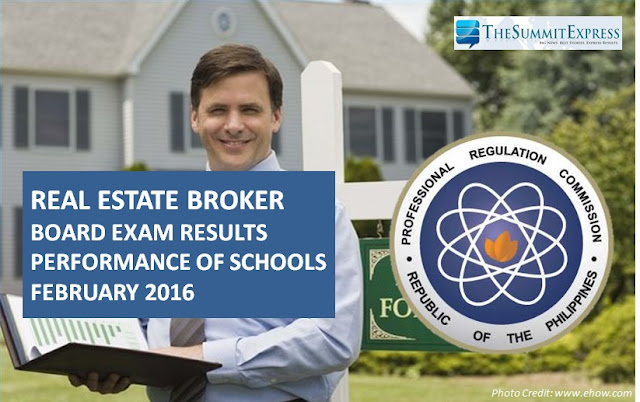 Performance of Schools February 2016 Real Estate Broker board exam