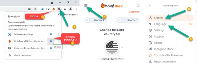 impostazioni hola vpn di chrome