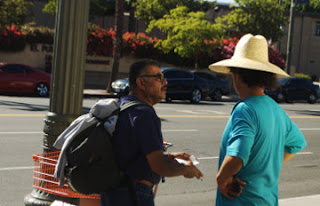 2 hispanic man talk on Alameda 6-3-2016  near Union Station