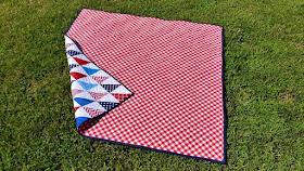 Red, white, and blue half square triangle (HST) quilt