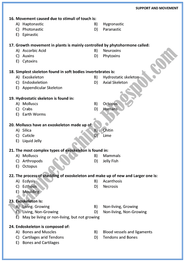 Biology Mcqs XII - Support And Movement - Mcqs