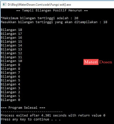 Contoh Program dengan Fungsi exit() C++ - input 18