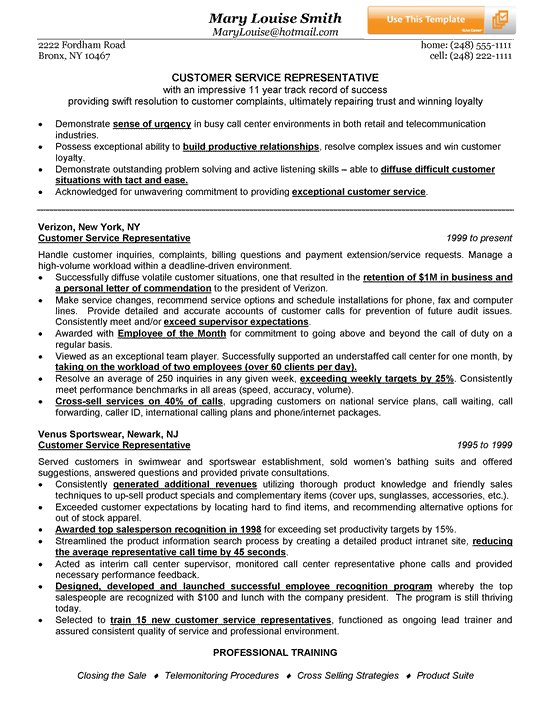 Resume Examples Customer Service