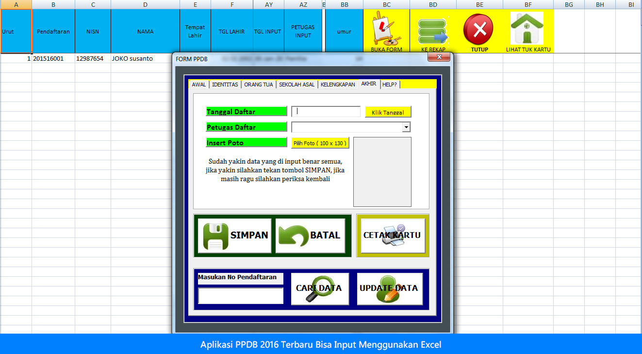 Download Aplikasi PPDB 2016 Excel Fitur Input dan Edit 