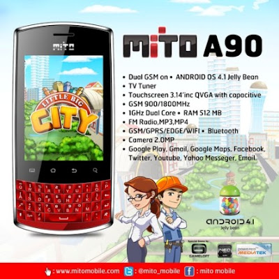 Mito A90, Spesifikasi, Harga, Hp Android QWERTY,qwerty Murah,qwerty Dual SIM,mito qwerty murah, Dual Core