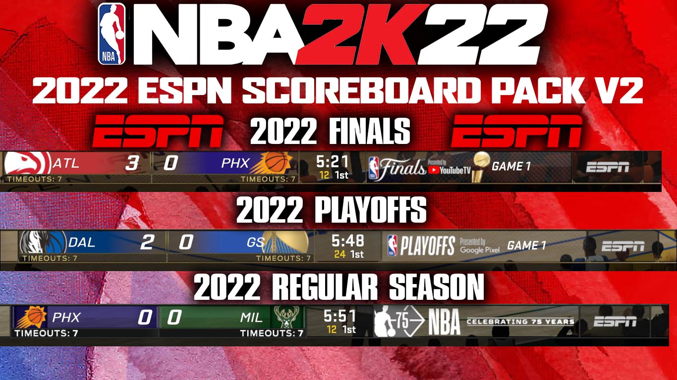 NBA 2K22 ESPN 2022 Finals, Playoffs and Regular Season Pack Scoreboard V2