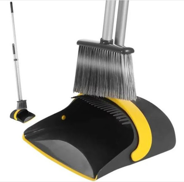 Image: Plastic Dustpan Set Bristles Light Weight with 52 inch Broom