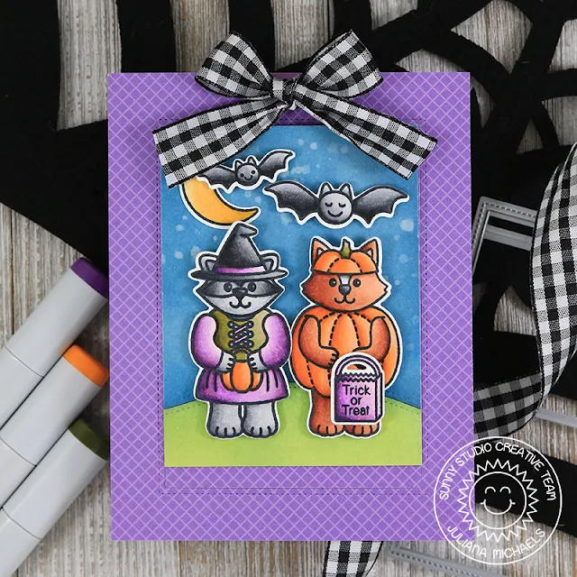 Sunny Studio Stamps: Sliding Window Halloween Cuties Trick Or Treat Card by Juliana Michaels