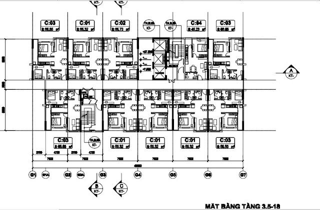 Mặt bằng tầng 3,5-18 tòa T3 chung cư b1.3 Thanh Hà