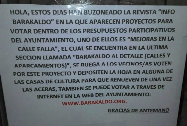 cartel pidiendo votar por un proyecto de los presupuestos participativos