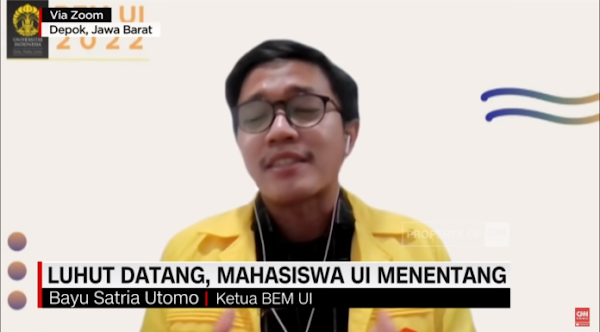 Menteri Koordniator Bidang Kemaritiman dan Investasi Luhut Binsar Panjaitan datangi dan b Ketua BEM UI: Kalau Pak Luhut Tidak Mau Buka Data, Tidak Usah Datang ke UI!