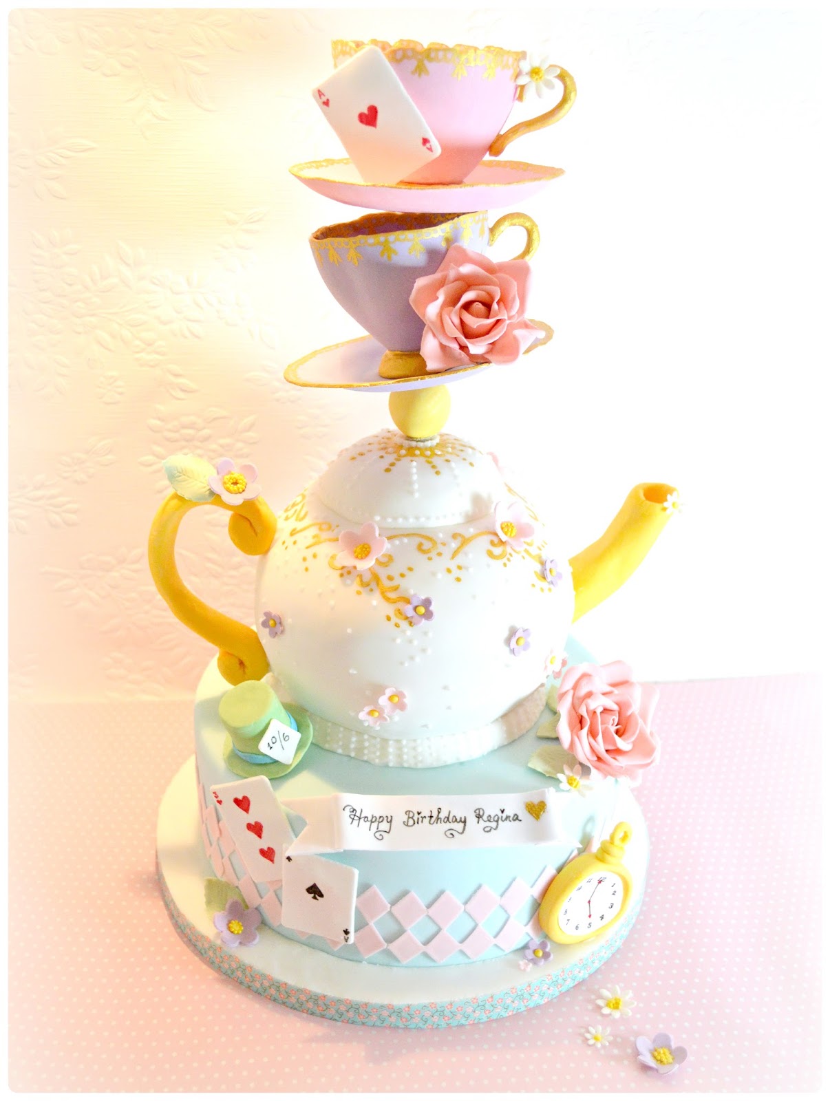 Cherie Kelly's Topsy Turvy Mad Hatter Teapot and Teacups Cake