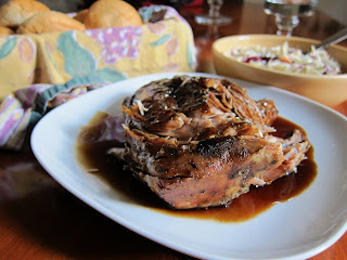 Browned, tender slow cooker pork seasoned with Balsmic vinegar and brown sugar