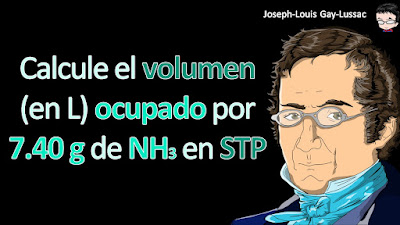 Calcule el volumen (en litros) ocupado por 7.40 g de NH3 en STP