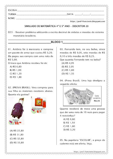 SIMULADO DE MATEMÁTICA 4º E 5º ANO – DESCRITOR 23