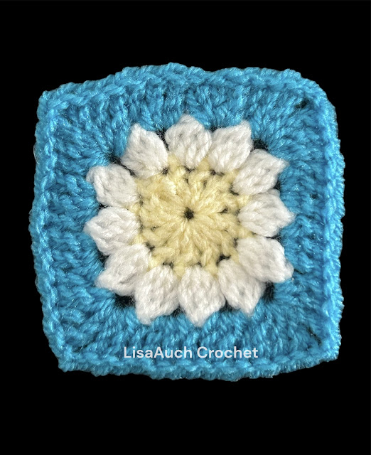 Granny Square Bandana layout, Crochet Head Scarf, Granny Daisy Sqaure Square Bandana, Crochet Bandana free pattern
