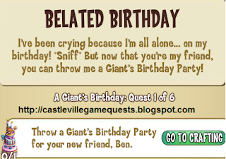 Castleville Game Ben Giant's Birthday Quests Guide