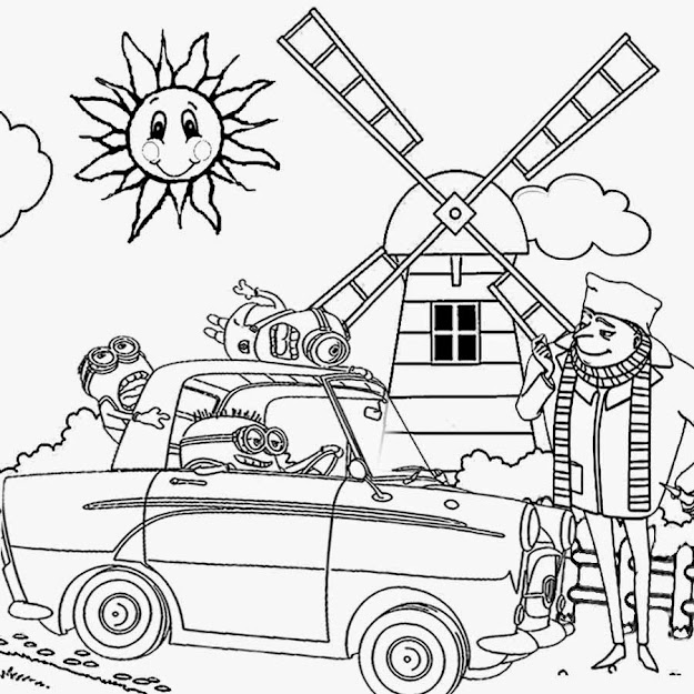 Old Car Crazy Driving Mayhem Minion Coloring Page Despicable Me Cartoon  Preschool Worksheet Activity