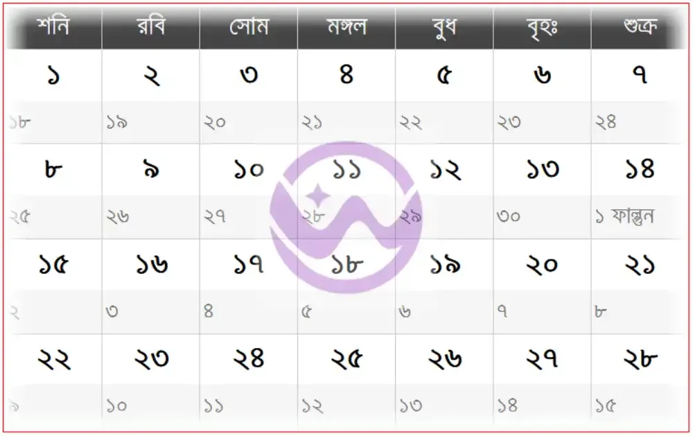 বাংলা ক্যালেন্ডার ২০২৫