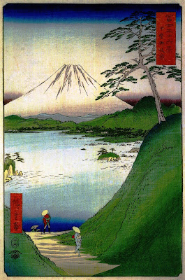 Hiroshige Andō, "36 widoków na górę Fudżi", drzeworyt przedstawiający górę Fudżi