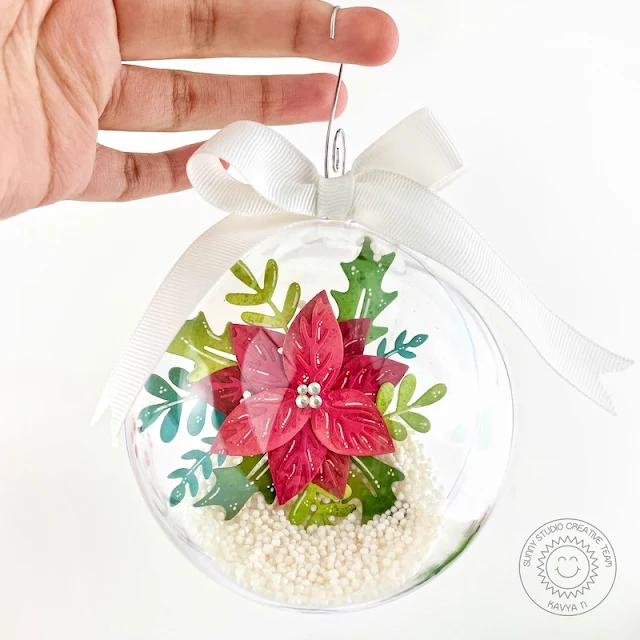 Sunny Studio Stamps: Pristine Poinsettia Winter Greenery Christmas Ornament by Kavya