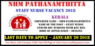 NHM Pathanamthitta 12 Staff Nurse Vacancy 2018