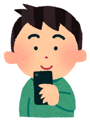 スマートフォンを使う男性のイラスト「笑顔」