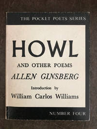 A black and white book cover. The text reads 'The Pocket Poets Series' 'Howl and Other Poems' 'Allen Ginsberg' 'Introduction by William Carlos Williams' 'Number Four'