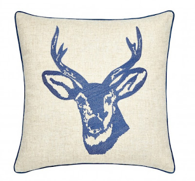 Stag Embroidered Cushion, Navy 