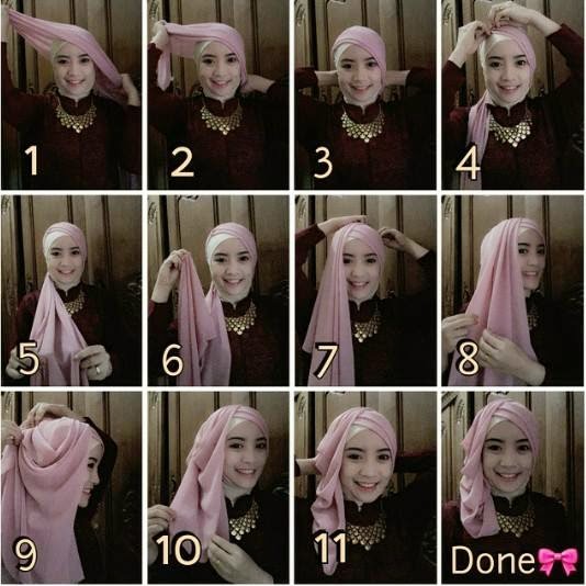 cara memakai hijab pesta pashmina