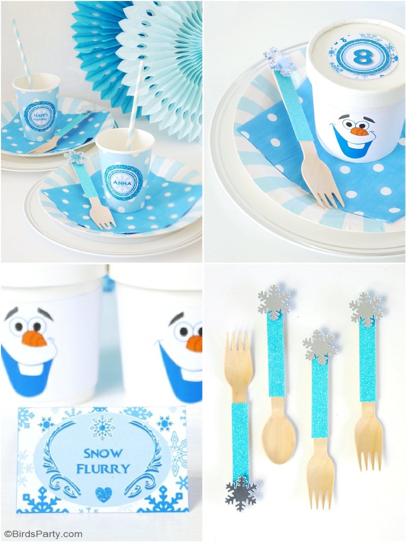 A Frozen Inspired Cupcake Fondue & Free Printables Olaf inspired labels - lots of creative DIY ideas for a girl's birthday party or fun winter play date! | BirdsParty.com