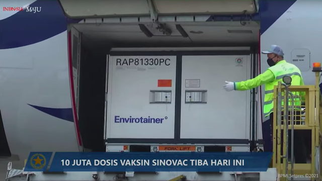  10 Juta Bahan Baku Vaksin Covid-19 Sinovac Tiba di Indonesia