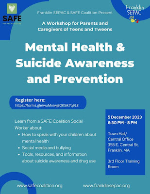 Workshop for parents and caregivers of teens and tweens on Mental Health, Suicide Awareness & Prevention - Dec 5