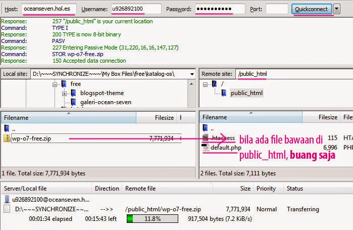 Upload file ke server menggunakan fileZilla