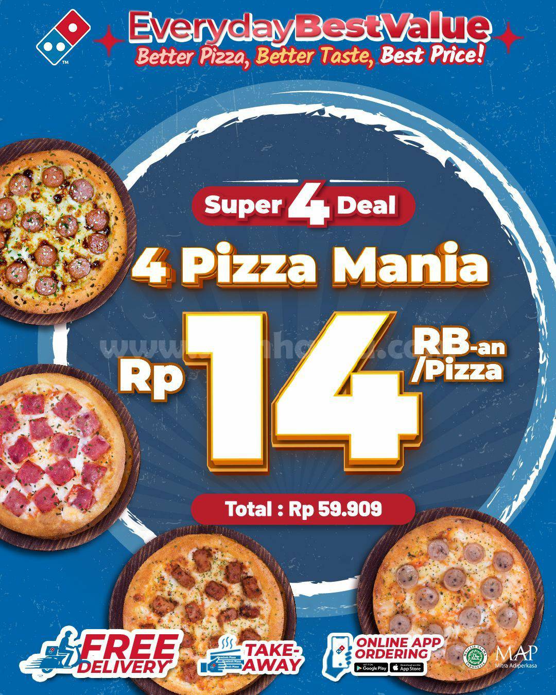 DOMINO’S PIZZA Promo SUPER 4 DEAL – Pizza Mania Hanya 14 Ribu