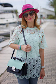 Chicwish mint green crochet top, ecua-andino fuchsia hat, Fashion and Cookies, fashion blogger