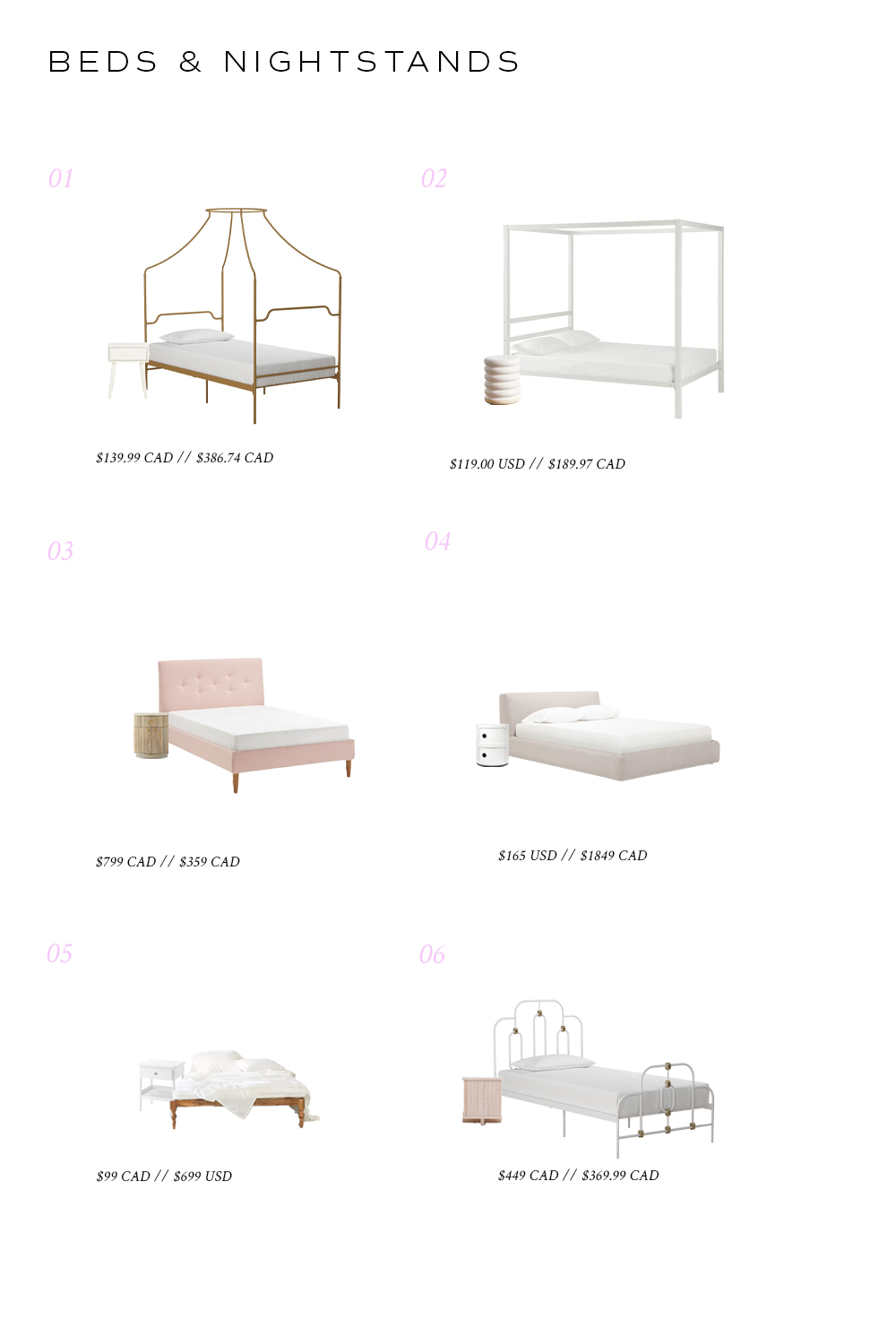 Beds and nightstands and prices