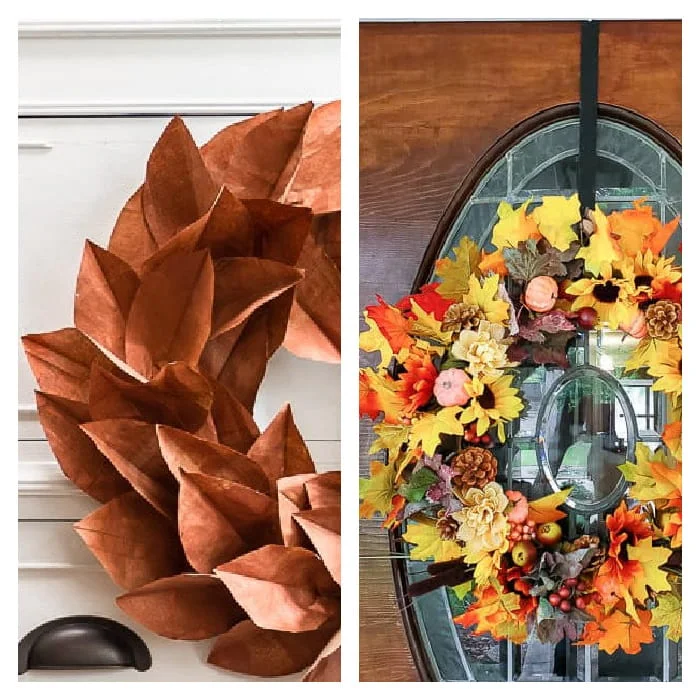 fall paper bag copper wreath, dollar store fall wreath