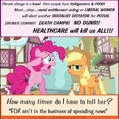 Atheist Scientist funny Pinkie Pie freaked out by FOX News Apple Jack is not amused