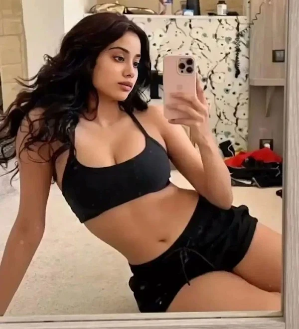 janhvi kapoor hot selfie bra shorts navel curvy indian actress
