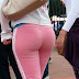 Perfect round ass blonde in pink leggings