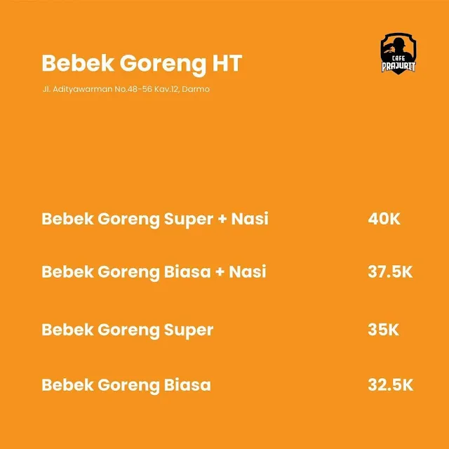 harga menu bebek goreng HT cafe pajurit