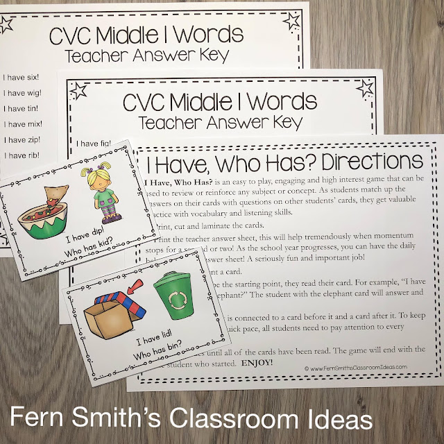 Grab This I Have, Who Has? CVC Words with Middle Vowel Sounds Card Game Resource Bundle For Your Class Today!