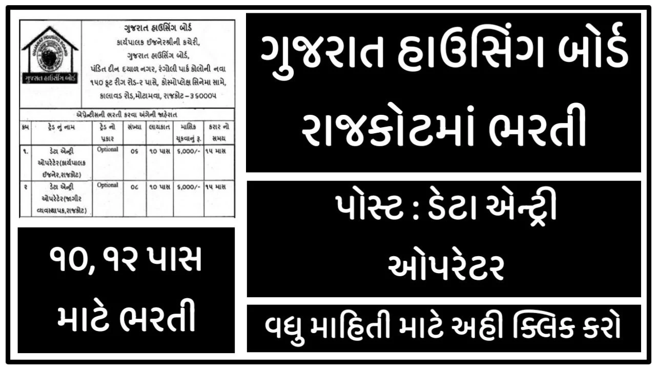 Gujarat Housing Board Recruitment for Data entry Operator Posts 2022