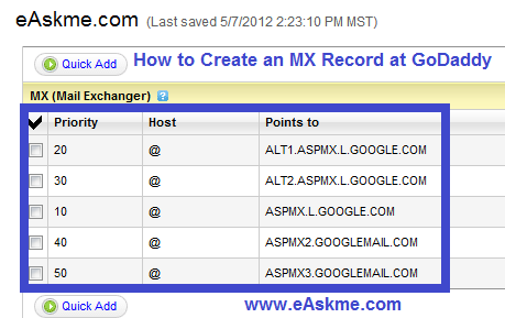 How to Create an MX Record at GoDaddy : eAskme